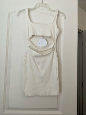Swarovski Cream Ribbed Cutout Mini Dress